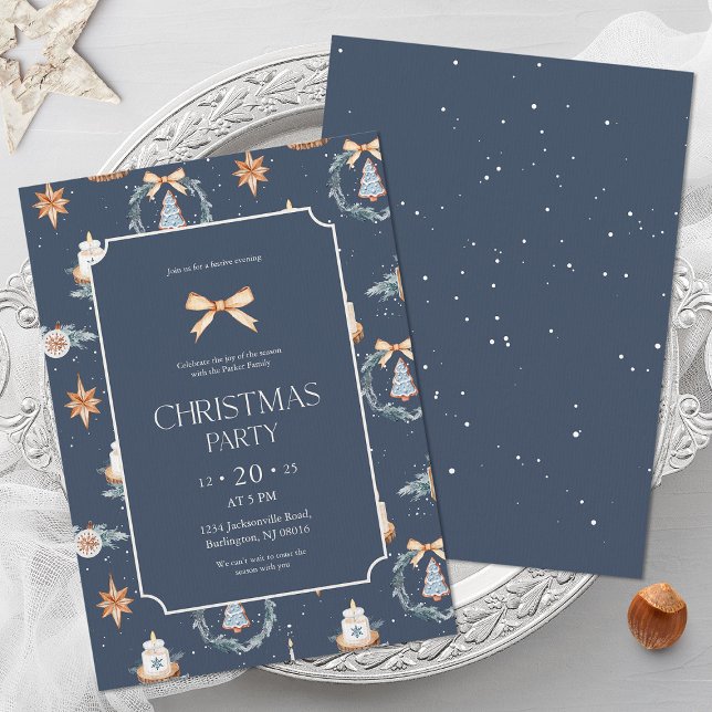 Elegant Navy & Gold Christmas Party Invitation (Creator Uploaded)