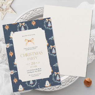 Elegant Navy & Gold Christmas Party Invitation