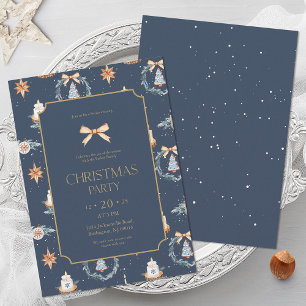 Elegant Navy & Gold Christmas Party Invitation