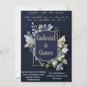 ELEGANT NAVY GOLD CLASSIC  WEDDING INVITATION