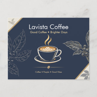 Elegant Navy Gold Coffee Shop Thank You Postcard