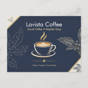 Elegant Navy Gold Coffee Shop Thank You Postcard