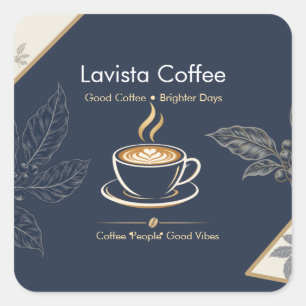 Elegant Navy Gold Coffee Shop Thank You Postcard Square Sticker