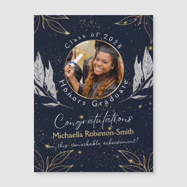 Elegant Navy Gold Congratulation Graduation Magnet (Front)
