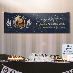 Elegant Navy Gold Congratulations Graduation Party Banner