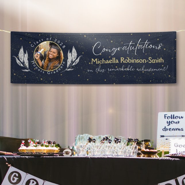 Elegant Navy Gold Congratulations Graduation Party Banner (Creator Uploaded)