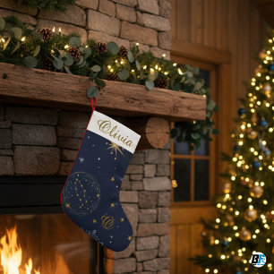 Elegant Navy Gold Constellation, Celestial Starry  Small Christmas Stocking