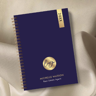 Elegant Navy & Gold Custom Business Logo 2025 Planner