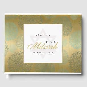 ELEGANT NAVY GOLD DAHLIA FLORAL BAR BAT MITZVAH GUEST BOOK