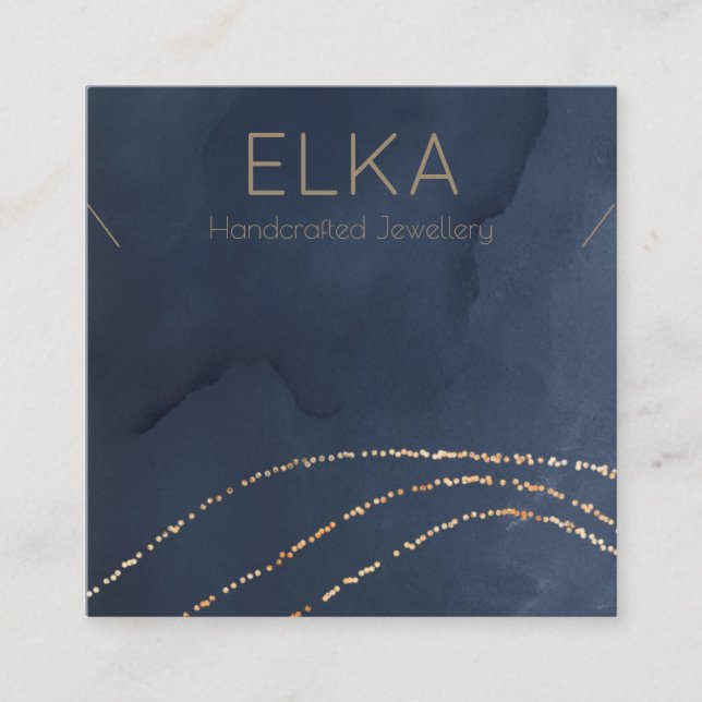 Elegant Navy&Gold Dots Square NecklaceDisplay Card (Front)