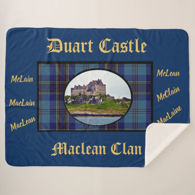 Elegant Navy & Gold Duart Castle MacLean Tartan Sherpa Blanket (Front (Horizontal))