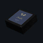Elegant Navy Gold Eucalyptus Jewellery Bridesmaid Gift Box<br><div class="desc">A simple but sophisticated, elegant and traditional yet chic and modern bridal shower jewellery box that you can personalise fully. Two small branches of eucalyptus leaves, drawn in graphite pencil and layered (digitally) with gold, make a subtle and original decoration that lends an elegant but soft touch to festive events....</div>