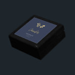 Elegant Navy Gold Eucalyptus Jewellery Bridesmaid Gift Box<br><div class="desc">A simple but sophisticated, elegant and traditional yet chic and modern bridal shower jewellery box that you can personalise fully. Two small branches of eucalyptus leaves, drawn in graphite pencil and layered (digitally) with gold, make a subtle and original decoration that lends an elegant but soft touch to festive events....</div>