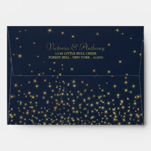 Elegant Navy & Gold Falling Stars Wedding Envelope