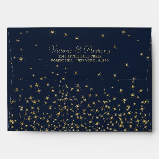 Elegant Navy & Gold Falling Stars Wedding Envelope (Back (Top Flap))