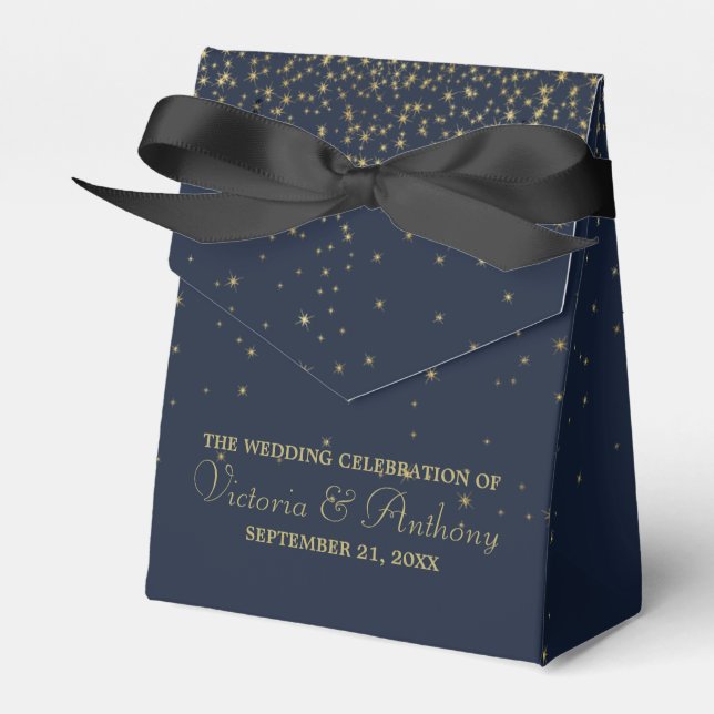 Elegant Navy & Gold Falling Stars Wedding Favour Box (Front Side)