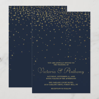 Elegant Navy & Gold Falling Stars Wedding Invitation