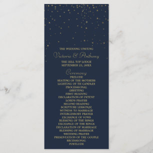 Elegant Navy & Gold Falling Stars Wedding Program Programme