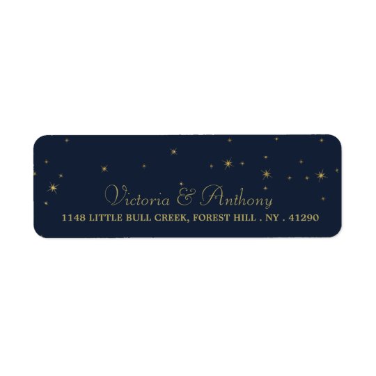 Elegant Navy & Gold Falling Stars Wedding Return Address Label