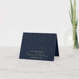 Elegant Navy & Gold Falling Stars Wedding Thank You Card