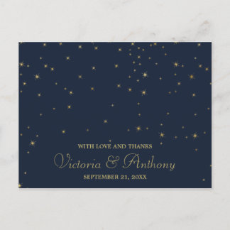 Elegant Navy & Gold Falling Stars Wedding Thanks Postcard