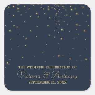 Elegant Navy & Gold Falling Stars Wedding Thanks Square Sticker