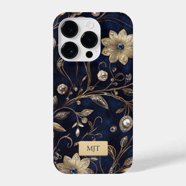 Elegant Navy Gold Floral Phone Case (Back)