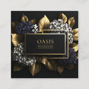 Elegant Navy Gold Floral Square Business Card