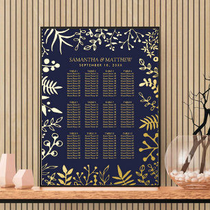 Elegant Navy & Gold Floral Wedding Seating Chart