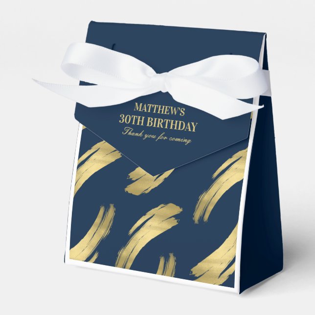 Elegant Navy Gold Foil Birthday Favour Boxes (Front Side)