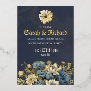 Elegant Navy & Gold Foil Floral Wedding