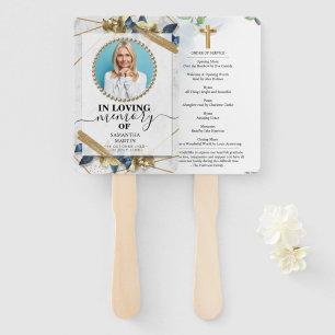 Elegant Navy Gold Funeral Celebration of Life Hand Fan
