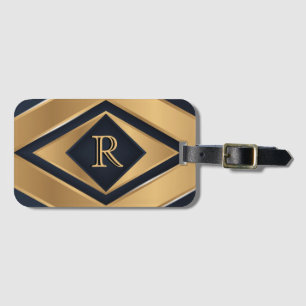 Elegant Navy Gold Geometric Monogram Sport Gift Luggage Tag