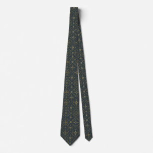 Elegant Navy & Gold Geometric Pattern Tie for Men