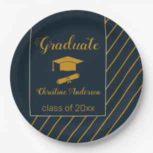 elegant navy gold graduate cap simple graduation  paper plate