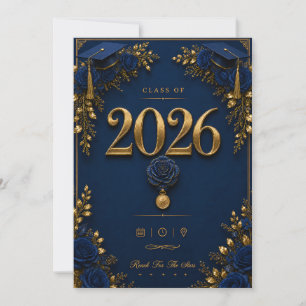 Elegant Navy Gold Graduation Card – Class of 2026