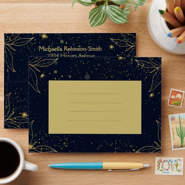 Elegant Navy Gold Graduation Envelope (Desk)