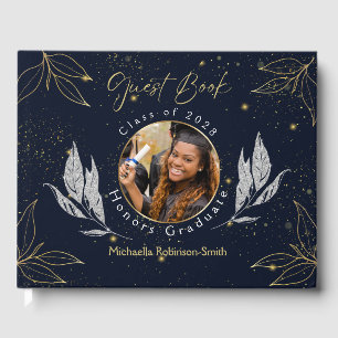 Elegant Navy Gold Graduation  Guest Book
