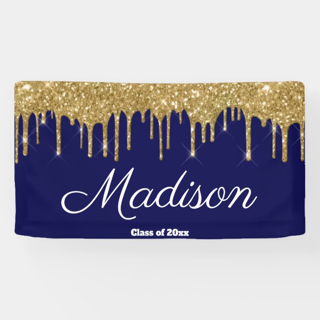 Elegant Navy Gold Graduation Party Class of 2025 Banner (Horizontal)