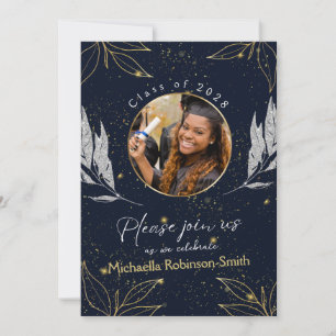 Elegant Navy Gold Graduation Party Invitation