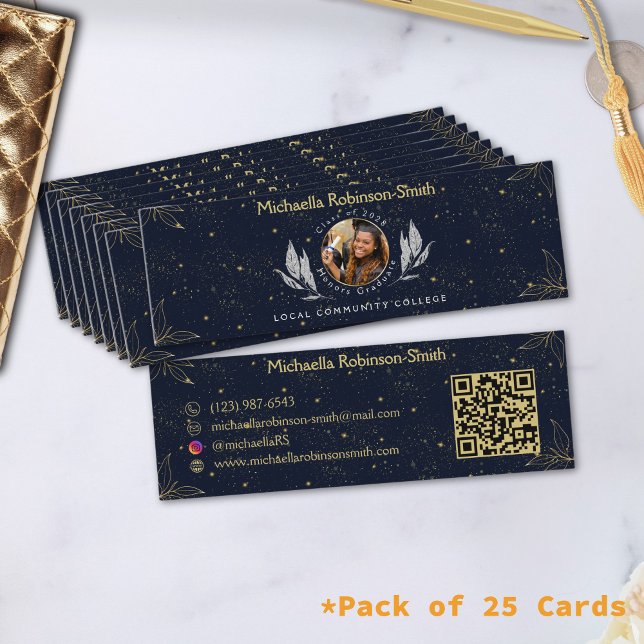 Elegant Navy Gold Graduation QR Code Calling Card (Creator Uploaded)