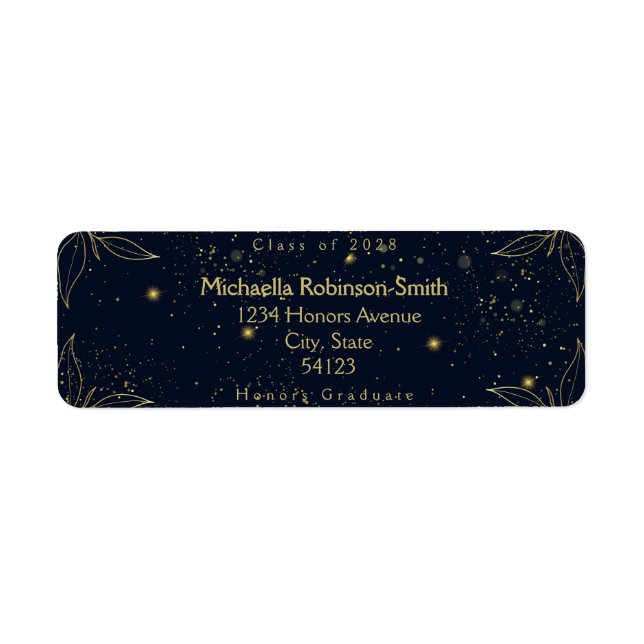 Elegant Navy Gold Graduation Return Address  (Front)