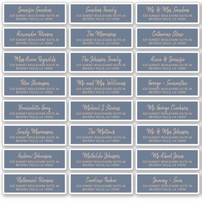 Elegant navy gold individual guest address labels (Front)