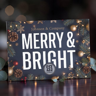 Elegant Navy Gold Merry Bright Corporate Logo Card