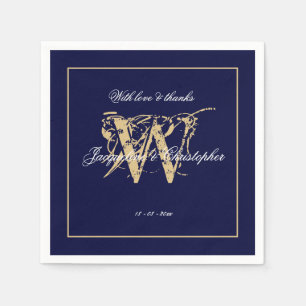 Elegant Navy & Gold Monogram Classic Wedding Paper Napkin