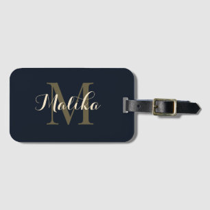 Elegant Navy Gold Monogram Personalised Acrylic Luggage Tag