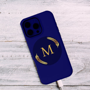 Elegant Navy + Gold Monogram Personalised iPhone 16 Pro Max Case