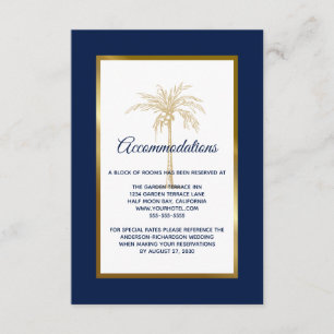 Elegant Navy Gold Palm Tree Wedding Accommodations Enclosure Card