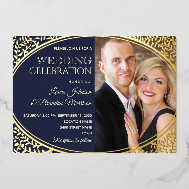 Elegant Navy Gold Photo Wedding (Front)