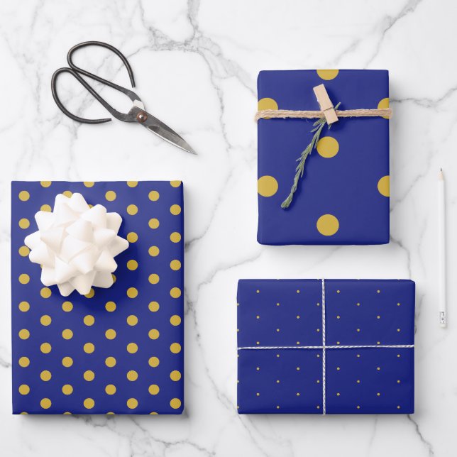 Elegant Navy Gold Polka Dot Gift Wrapping Paper (Front)